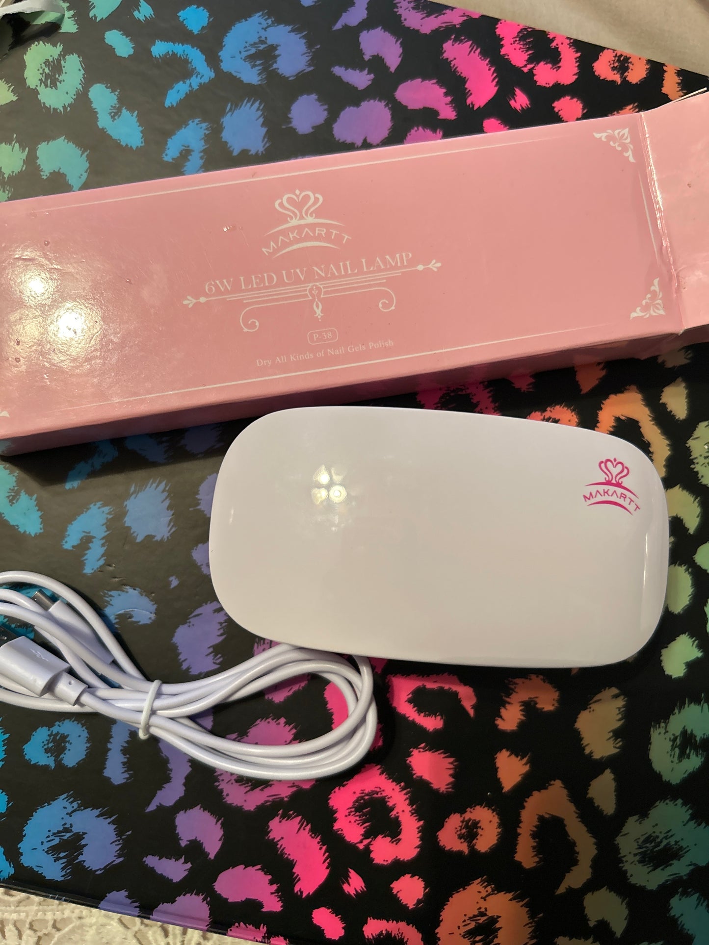 6 watt mini foldable nail lamps with power USB cord and kiss decal to decorate it with!