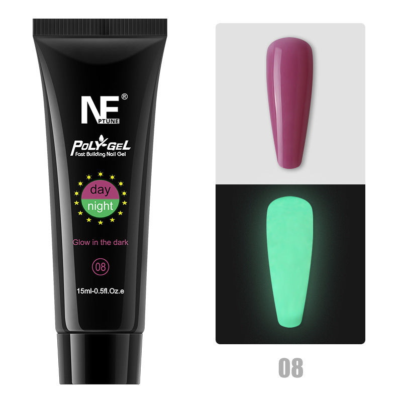 Luminous glow-in-the-dark Nail Polygel for faux nail extensions. Day/Night colors