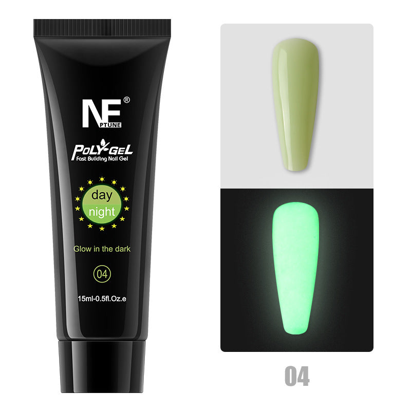 Luminous glow-in-the-dark Nail Polygel for faux nail extensions. Day/Night colors