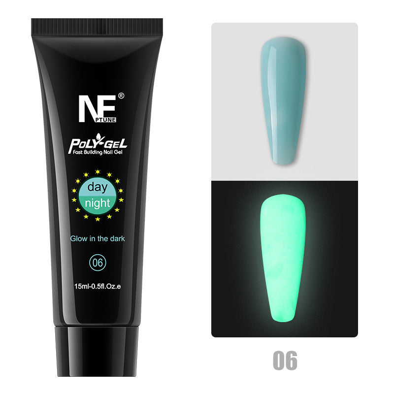Luminous glow-in-the-dark Nail Polygel for faux nail extensions. Day/Night colors