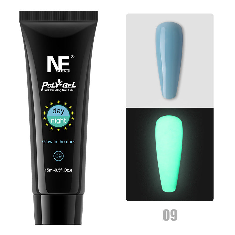 Luminous glow-in-the-dark Nail Polygel for faux nail extensions. Day/Night colors