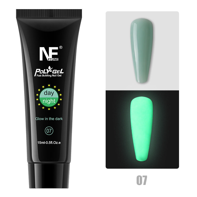 Luminous glow-in-the-dark Nail Polygel for faux nail extensions. Day/Night colors