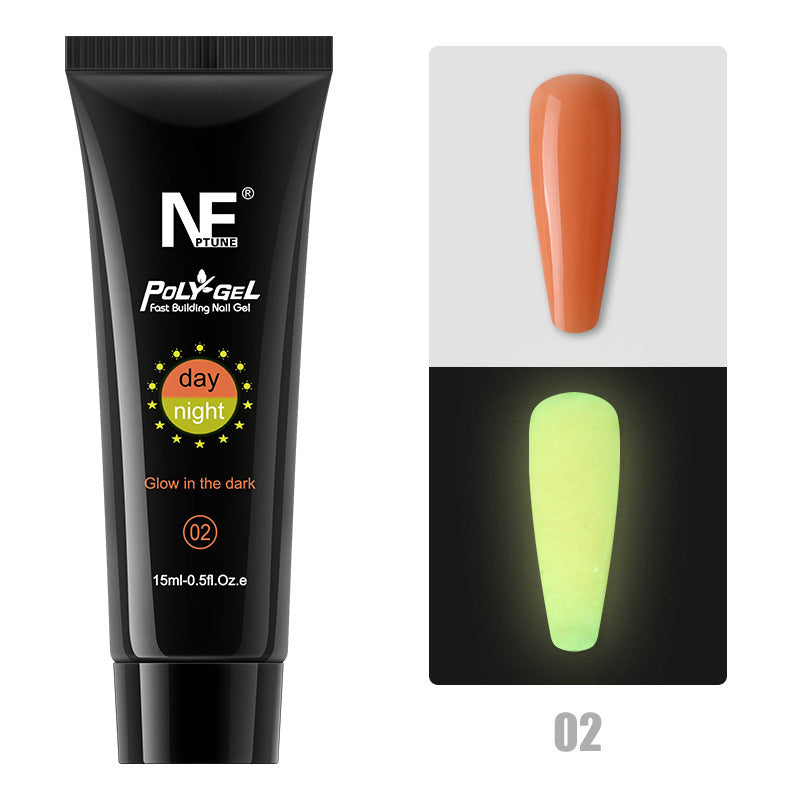 Luminous glow-in-the-dark Nail Polygel for faux nail extensions. Day/Night colors