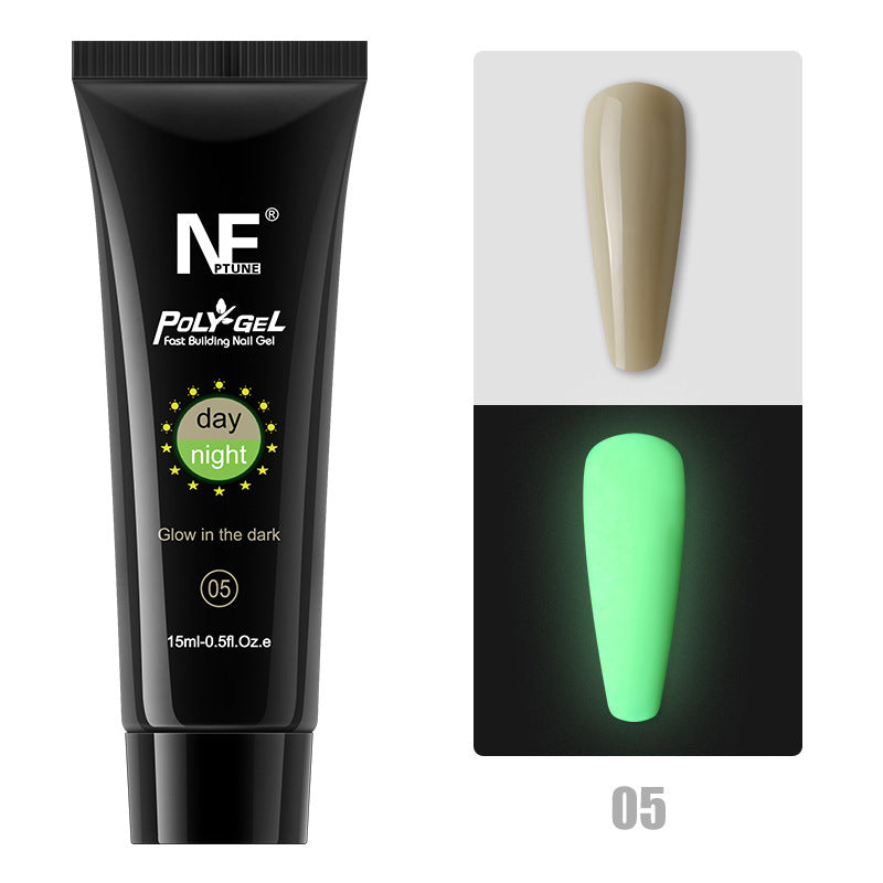 Luminous glow-in-the-dark Nail Polygel for faux nail extensions. Day/Night colors