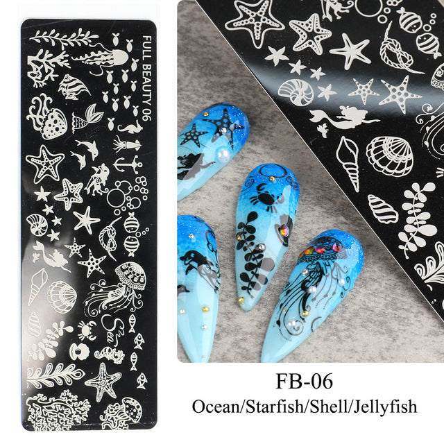 Nail Art-stamping transfer plate- Summertime Love Natural Flowers Ocean Pattern