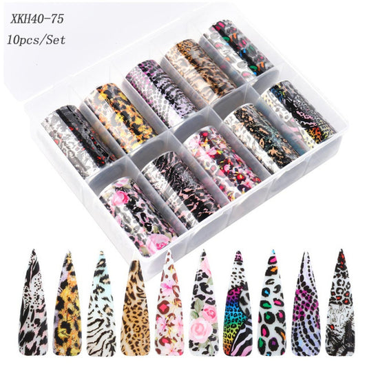10 pack Nail Art Foils-Animal print, leopard, cheetah, snake, reptile print, Transfer Paper Laser Paper
