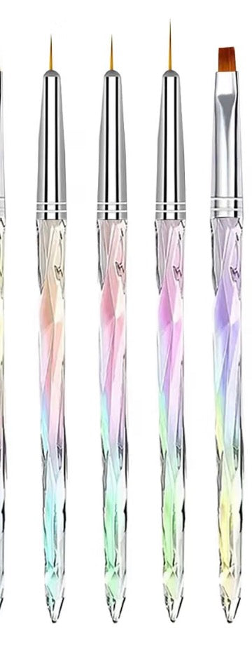 5 pack~ Nail Art Design~Liner crystal encrusted brush set with lids