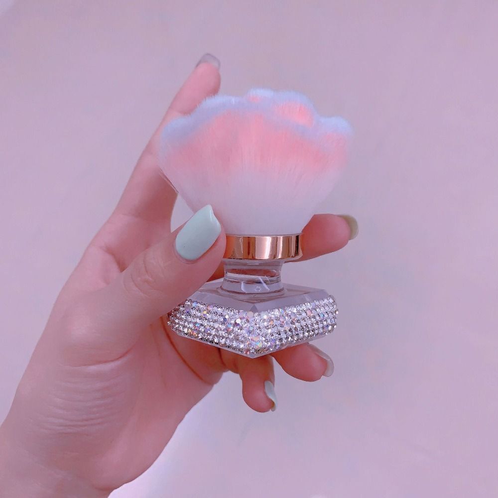 SQUARE HANDLED DIAMOND ENCRUSTED NAIL DUST BRUSH IN PINK/LIGHT BLUE