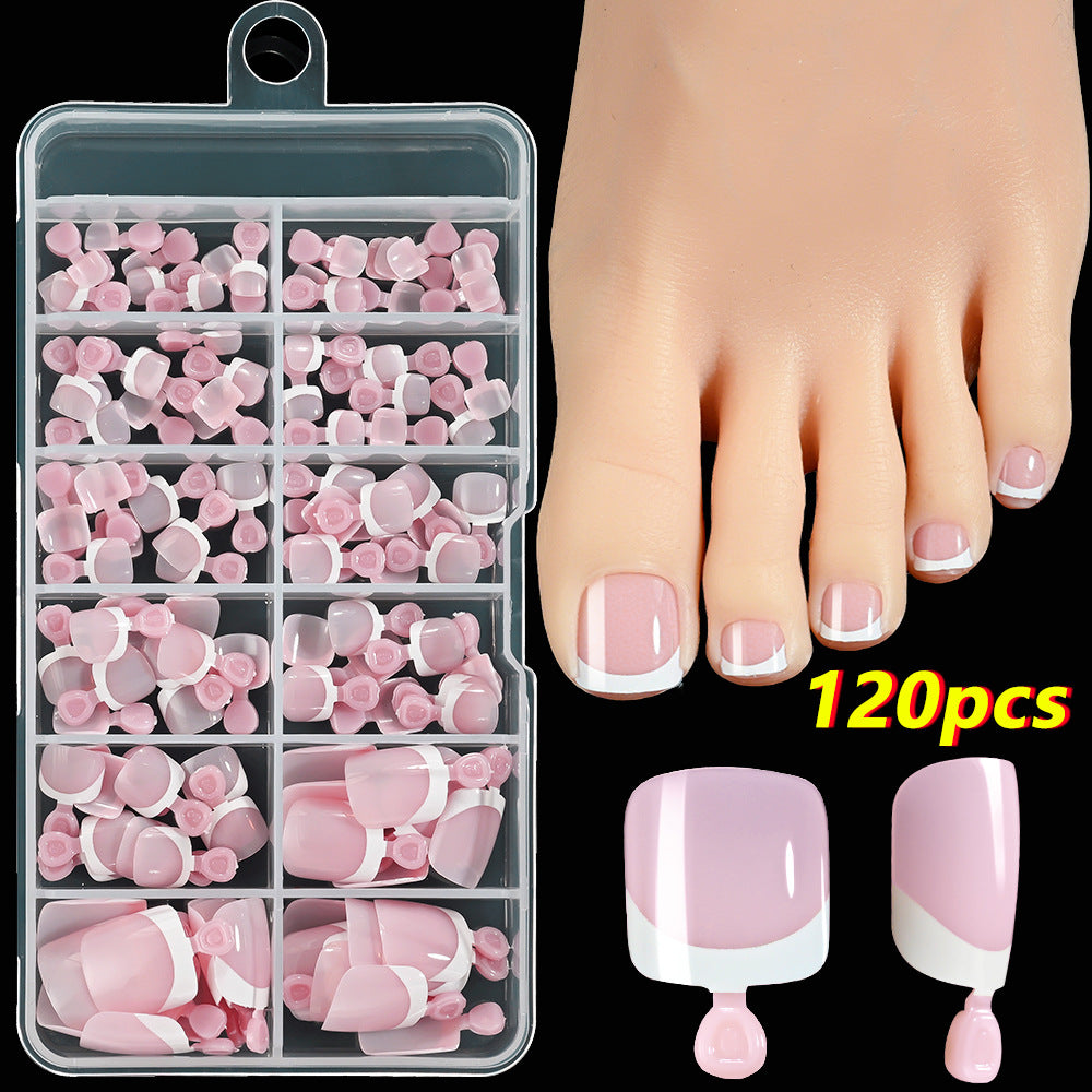 120 Pieces French White Edge Feet Nude Full Square Short High-grade Toe Nail Piece