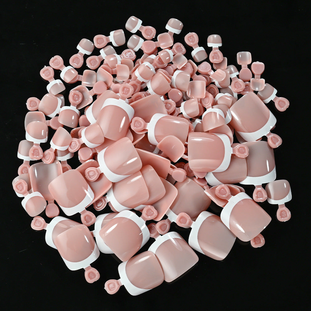 120 Pieces French White Edge Feet Nude Full Square Short High-grade Toe Nail Piece