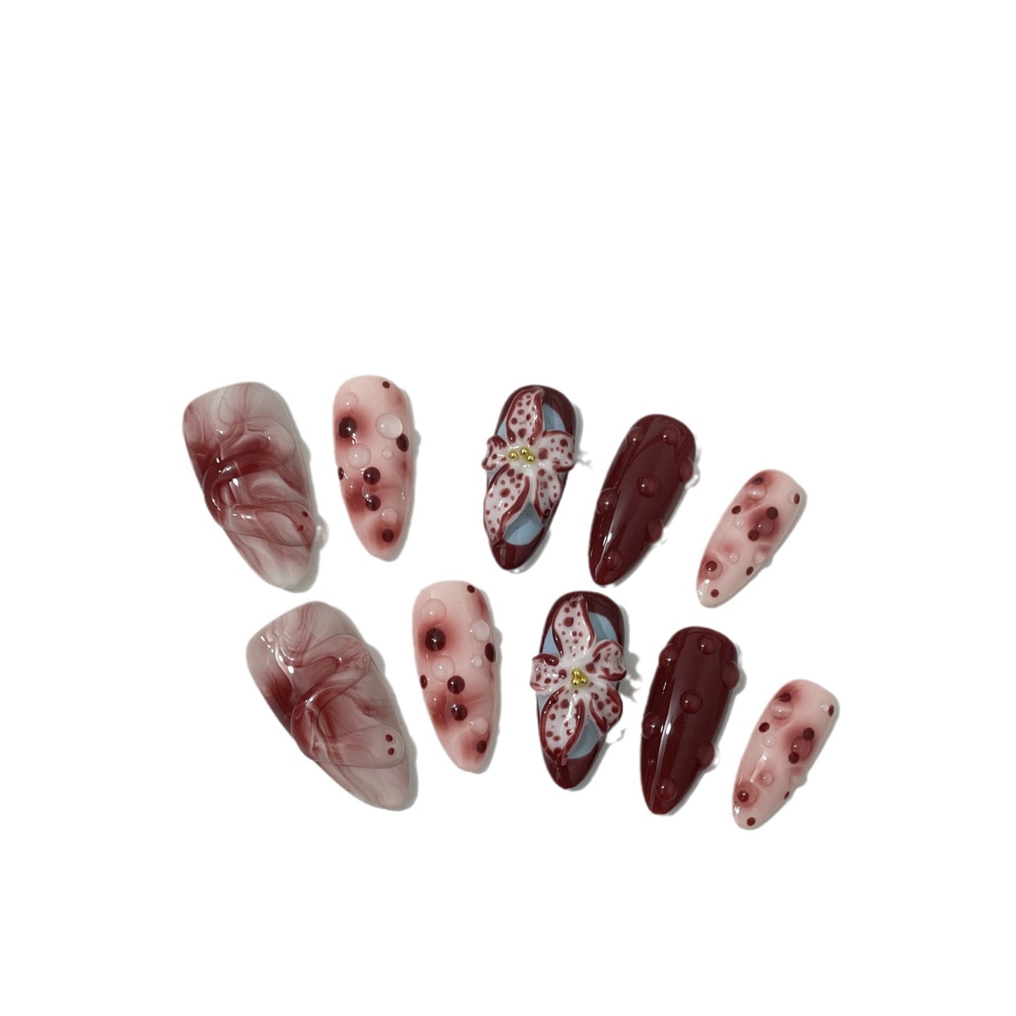 Blooming Hand-painted Three-dimensional Carved Mid-length Manicure Wear Nail
