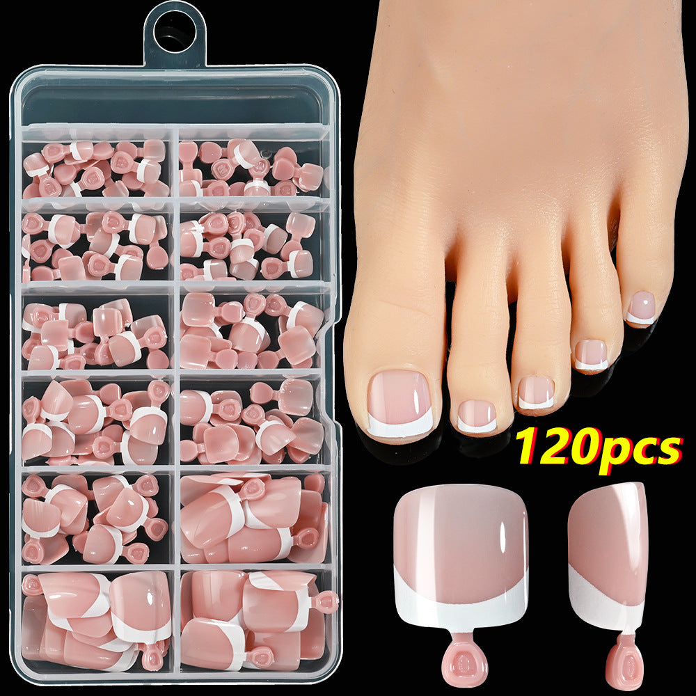 120 Pieces French White Edge Feet Nude Full Square Short High-grade Toe Nail Piece