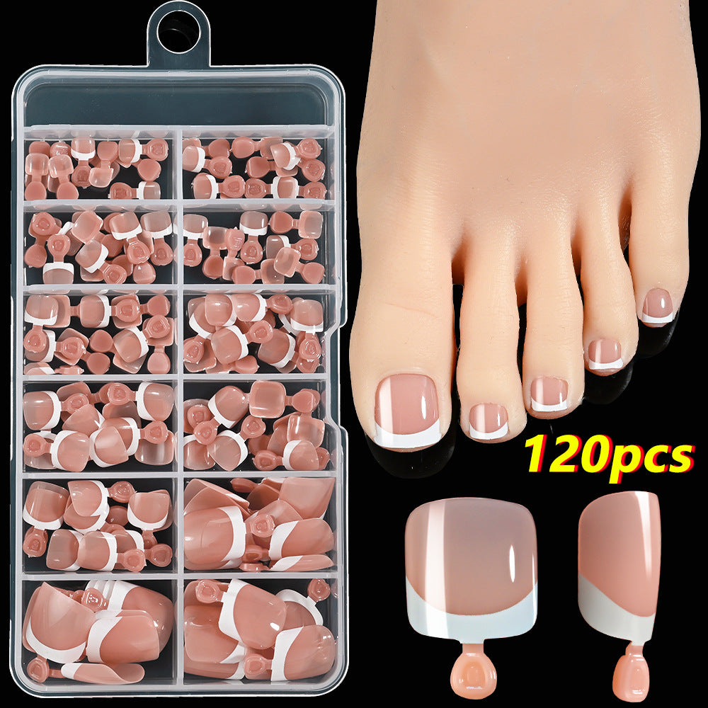120 Pieces French White Edge Feet Nude Full Square Short High-grade Toe Nail Piece
