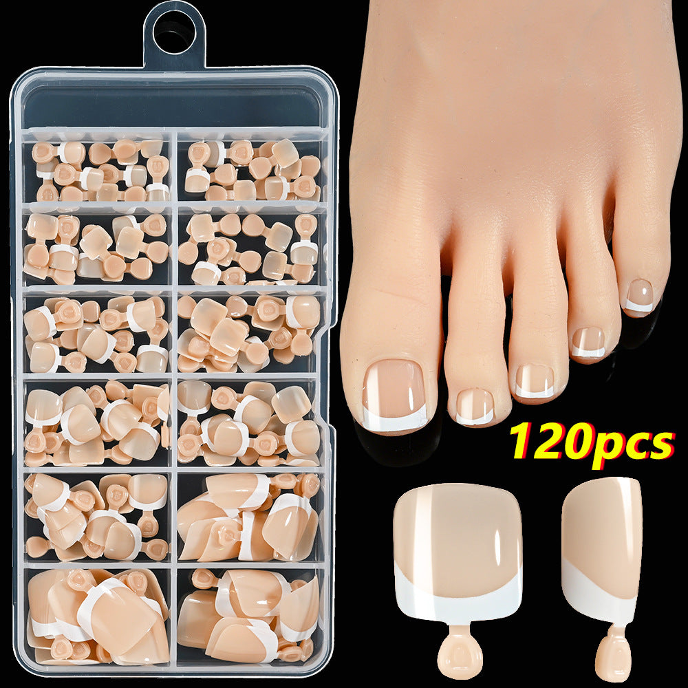 120 Pieces French White Edge Feet Nude Full Square Short High-grade Toe Nail Piece