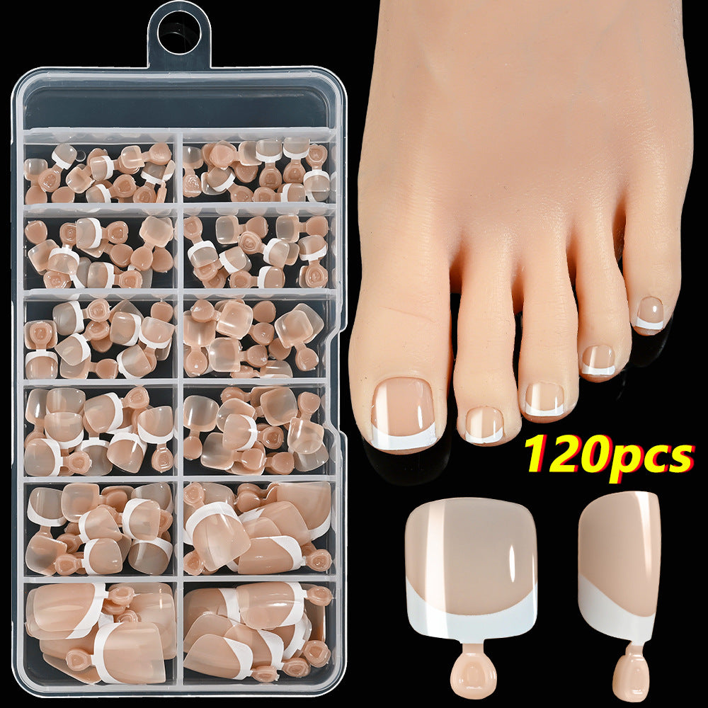 120 Pieces French White Edge Feet Nude Full Square Short High-grade Toe Nail Piece
