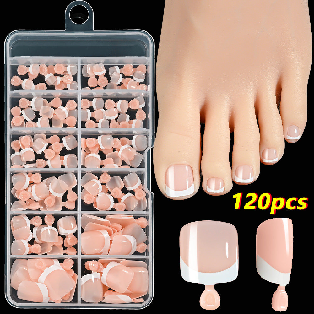 120 Pieces French White Edge Feet Nude Full Square Short High-grade Toe Nail Piece