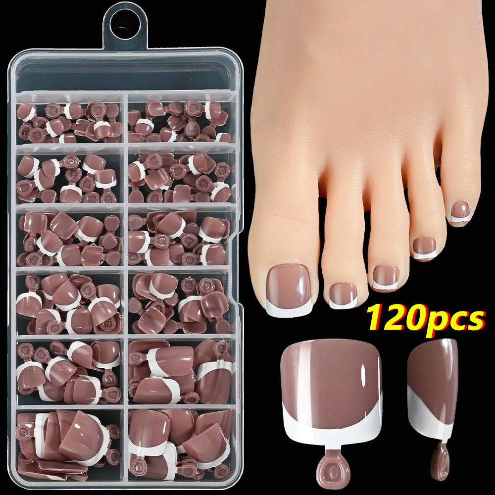 120 Pieces French White Edge Feet Nude Full Square Short High-grade Toe Nail Piece