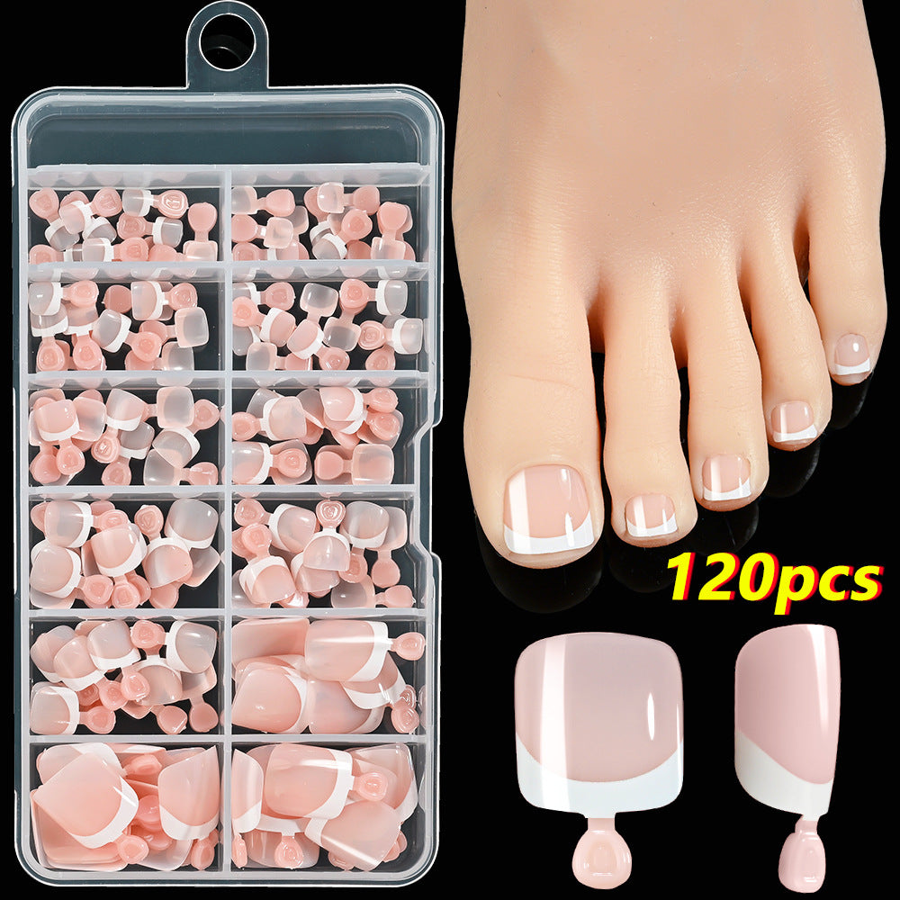 120 Pieces French White Edge Feet Nude Full Square Short High-grade Toe Nail Piece