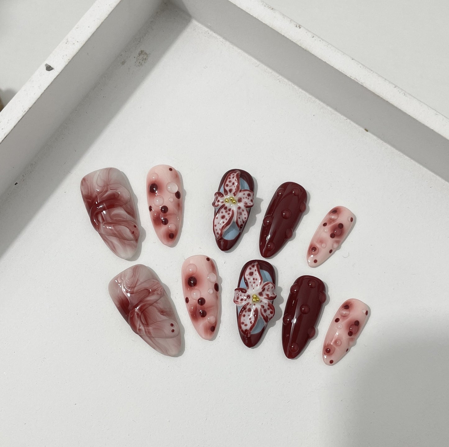Blooming Hand-painted Three-dimensional Carved Mid-length Manicure Wear Nail