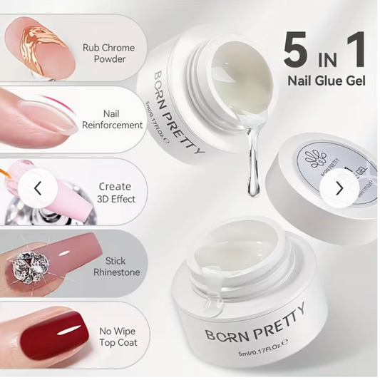 5 in 1 Clear Nail Glue Gel! 3D Gel, rhinestone glue, nail glue, and more uses! 5 ml bottle
