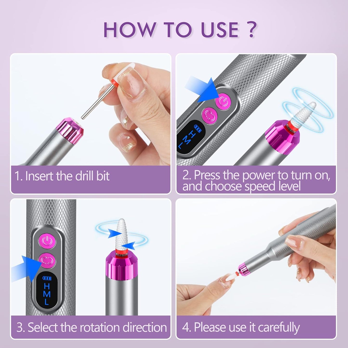 CANDYWHIP NAIL DRILL in PINK AND GREY~CORDLESS