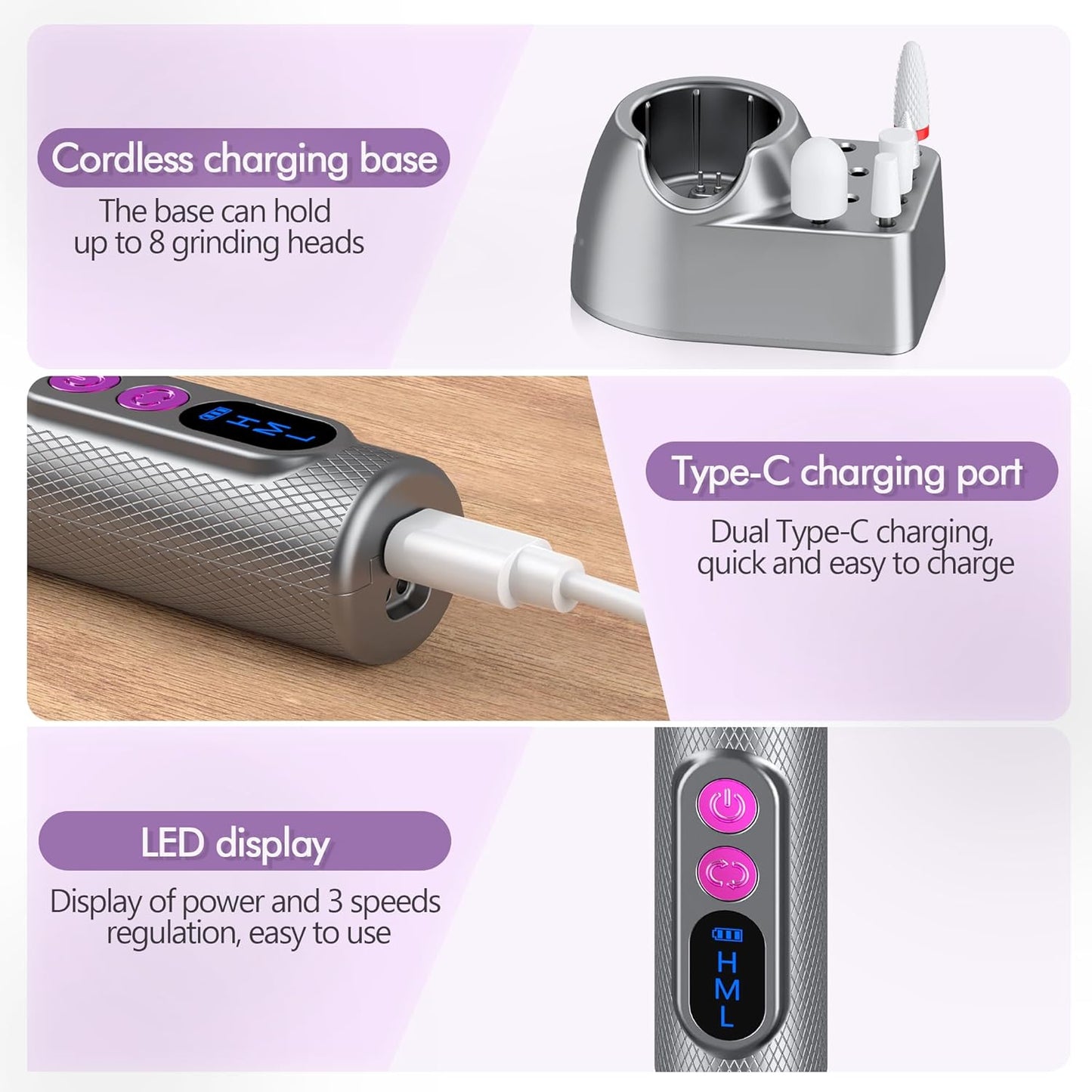 CANDYWHIP NAIL DRILL in PINK AND GREY~CORDLESS