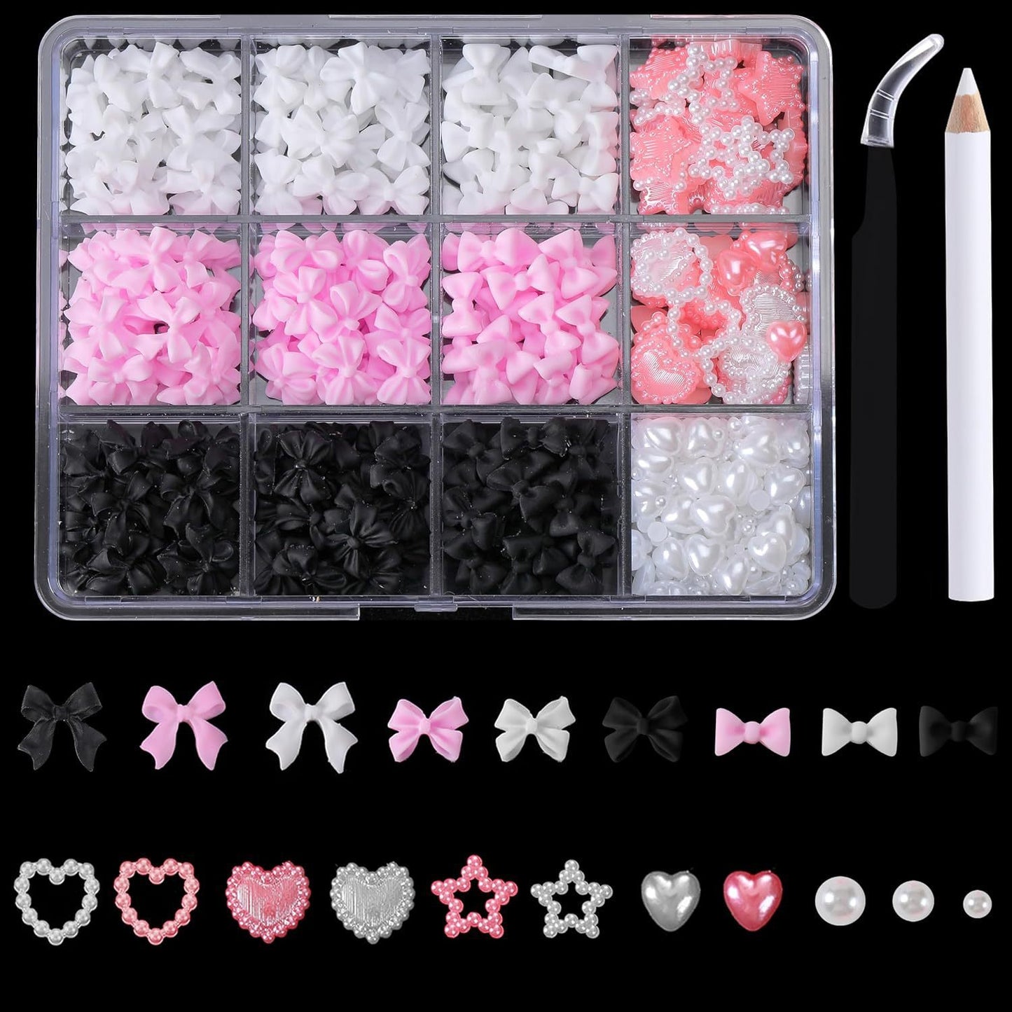 Ribbon Bow Tie Christmas Resin Bow Nail Ornament Mixed Set Box