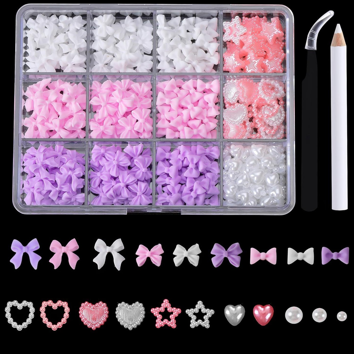 Ribbon Bow Tie Christmas Resin Bow Nail Ornament Mixed Set Box
