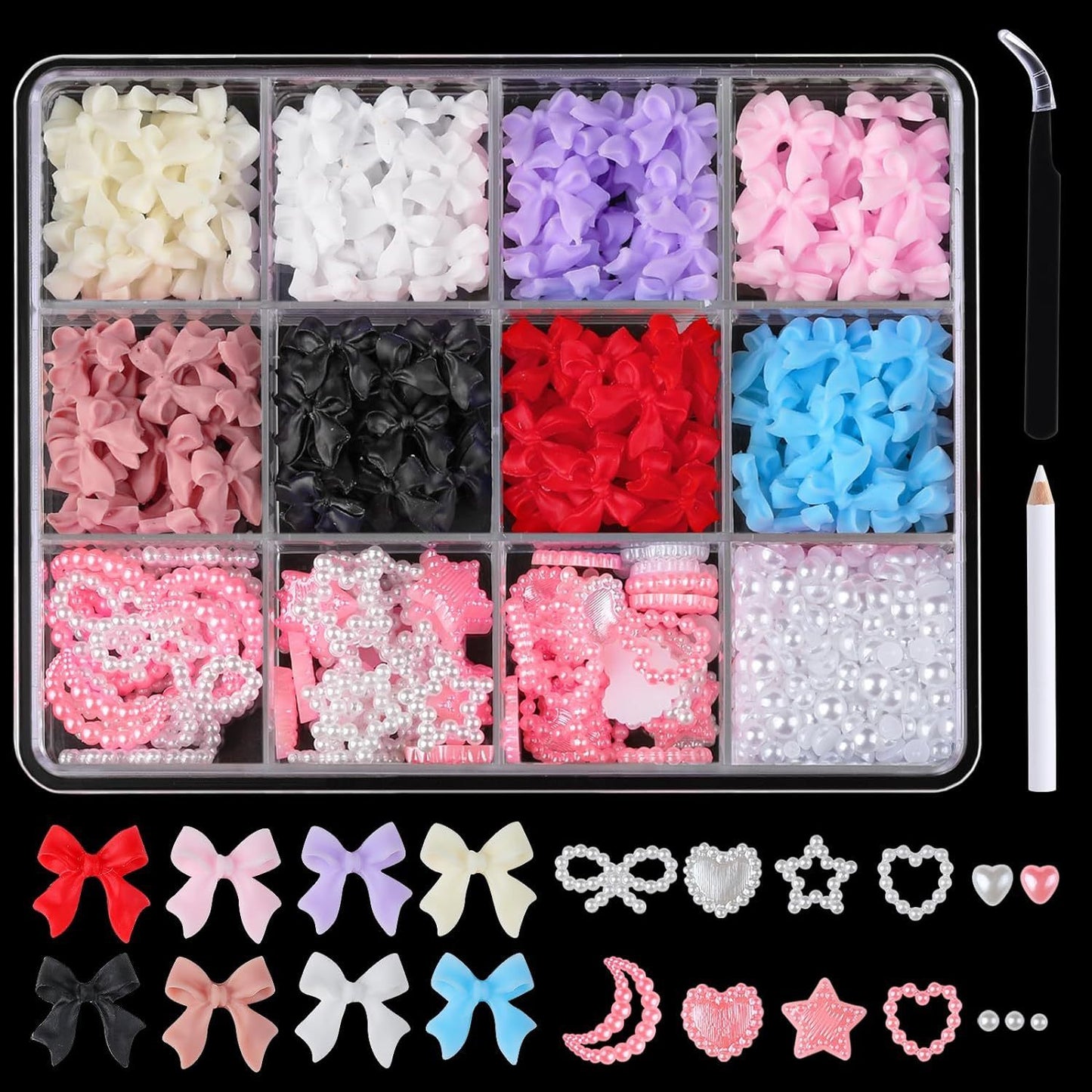 Ribbon Bow Tie Christmas Resin Bow Nail Ornament Mixed Set Box