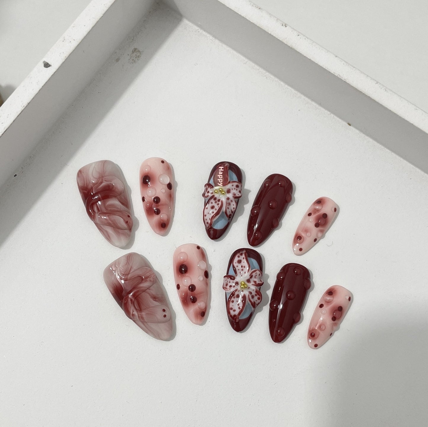 Blooming Hand-painted Three-dimensional Carved Mid-length Manicure Wear Nail