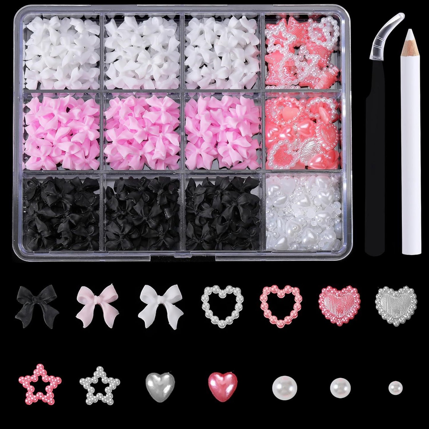 Ribbon Bow Tie Christmas Resin Bow Nail Ornament Mixed Set Box