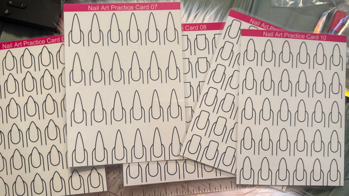 Set of 5 Nail Art Practice Cards! Reusable & Safe for acrylic, gel, gel paints, bling and more!