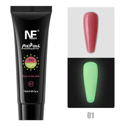 Luminous glow-in-the-dark Nail Polygel for faux nail extensions.  Day/Night colors