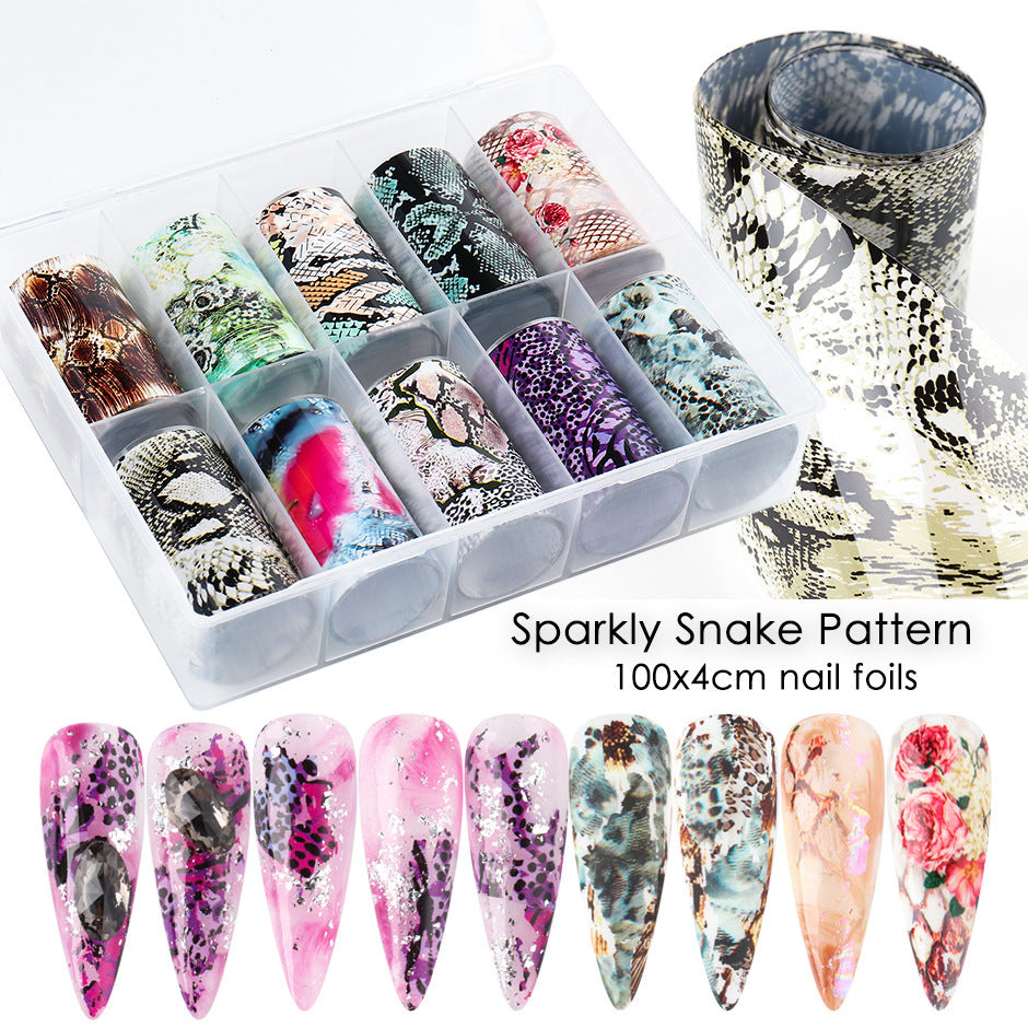 10 pack Nail Art Foils-Animal print, leopard, cheetah, snake, reptile print, Transfer Paper Laser Paper