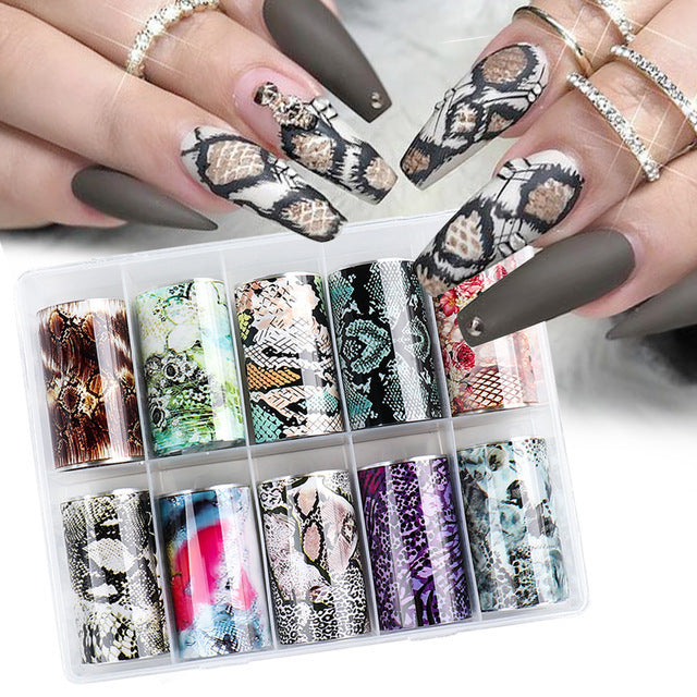 10 pack Nail Art Foils-Animal print, leopard, cheetah, snake, reptile print, Transfer Paper Laser Paper