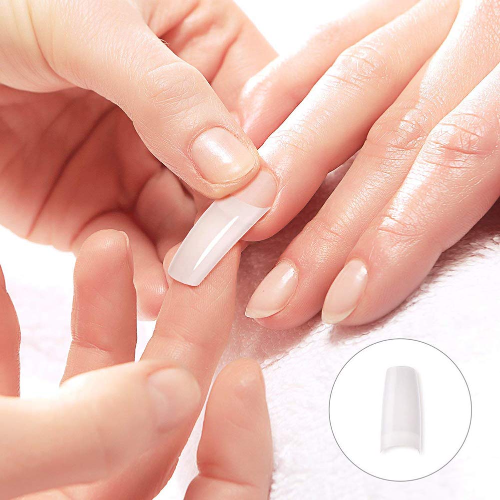 Set of 500 clear Natural Square Shaped Nail Tips (half cover)