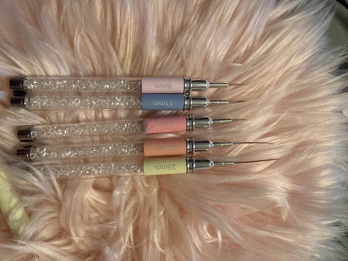 5 pack~ Nail Art Design~Liner crystal encrusted brush set with lids