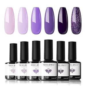 6 piece Gel Nail Polish Set in beautiful purple colors!