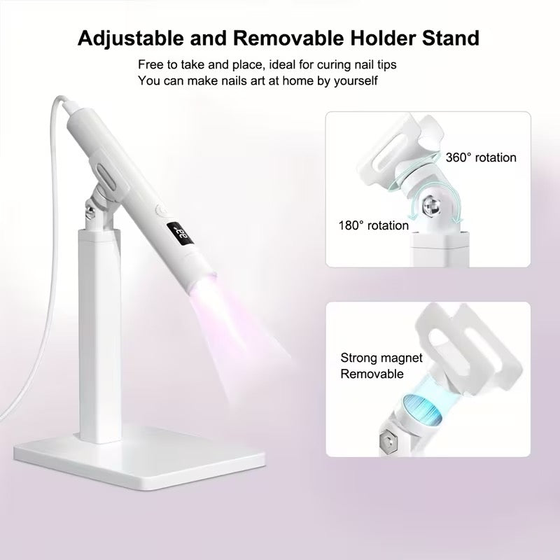 Detachable Nail Lamp with stand, making it cordless and perfect for on the go nail techs!