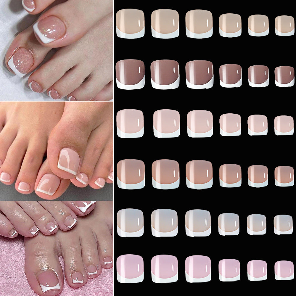 120 Pieces French White Edge Feet Nude Full Square Short High-grade Toe Nail Piece