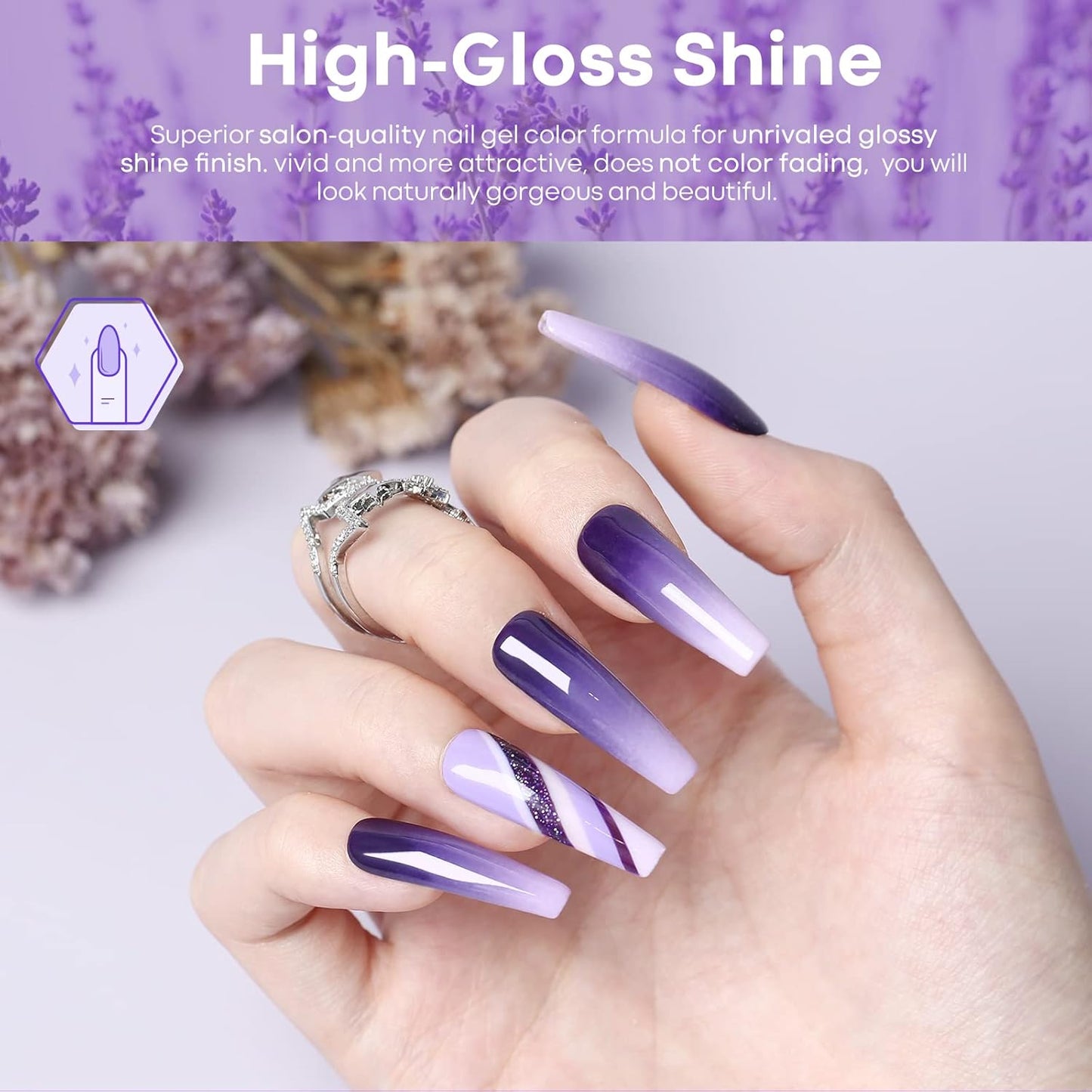 6 piece Gel Nail Polish Set in beautiful purple colors!