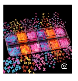 Beautiful trendy NEON Nail bling, sequins, confetti! 12 grids of NEON sequins in various designs!