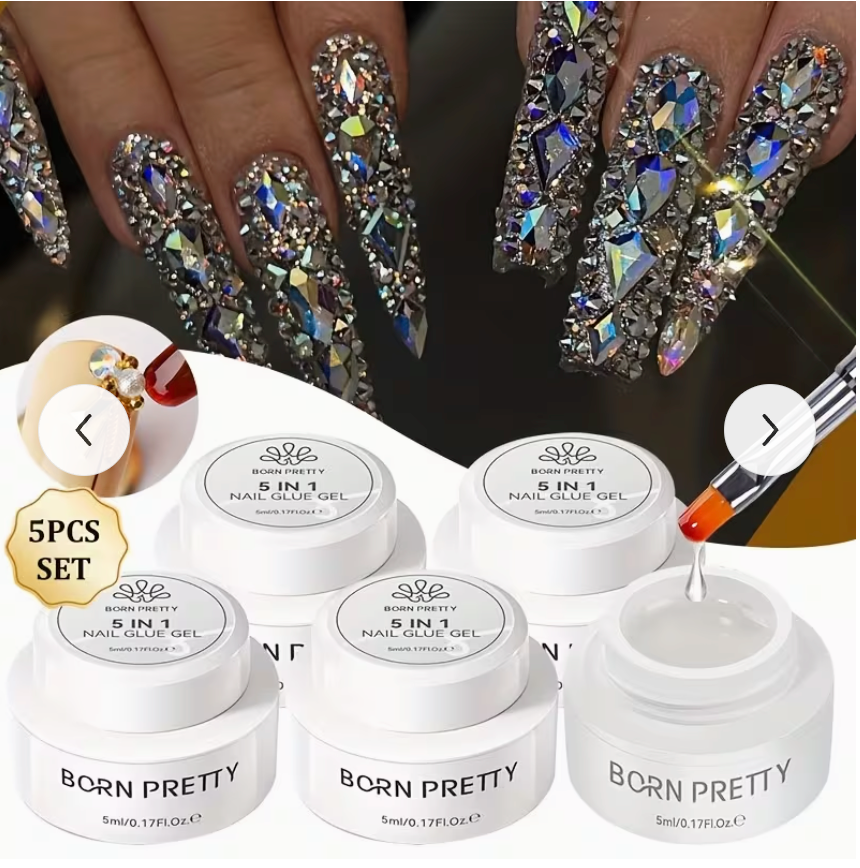 5 in 1 Clear Nail Glue Gel! 3D Gel, rhinestone glue, nail glue, and more uses! 5 ml bottle