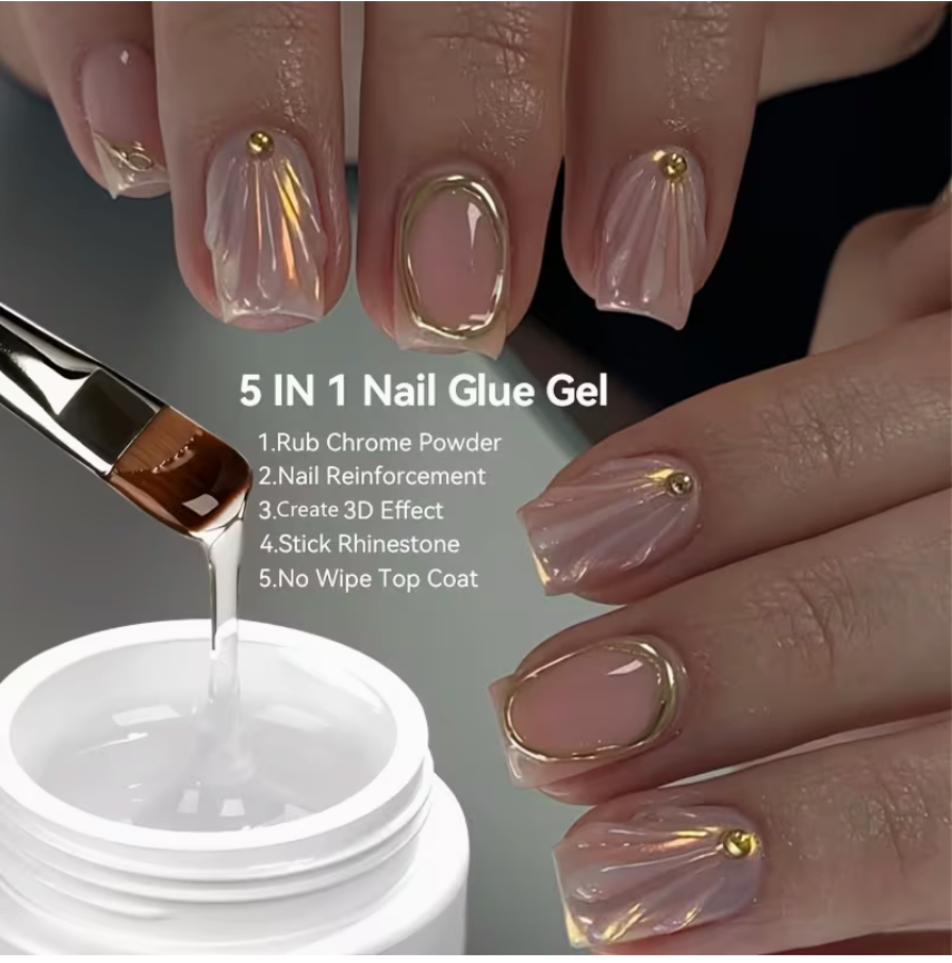5 in 1 Clear Nail Glue Gel! 3D Gel, rhinestone glue, nail glue, and more uses! 5 ml bottle