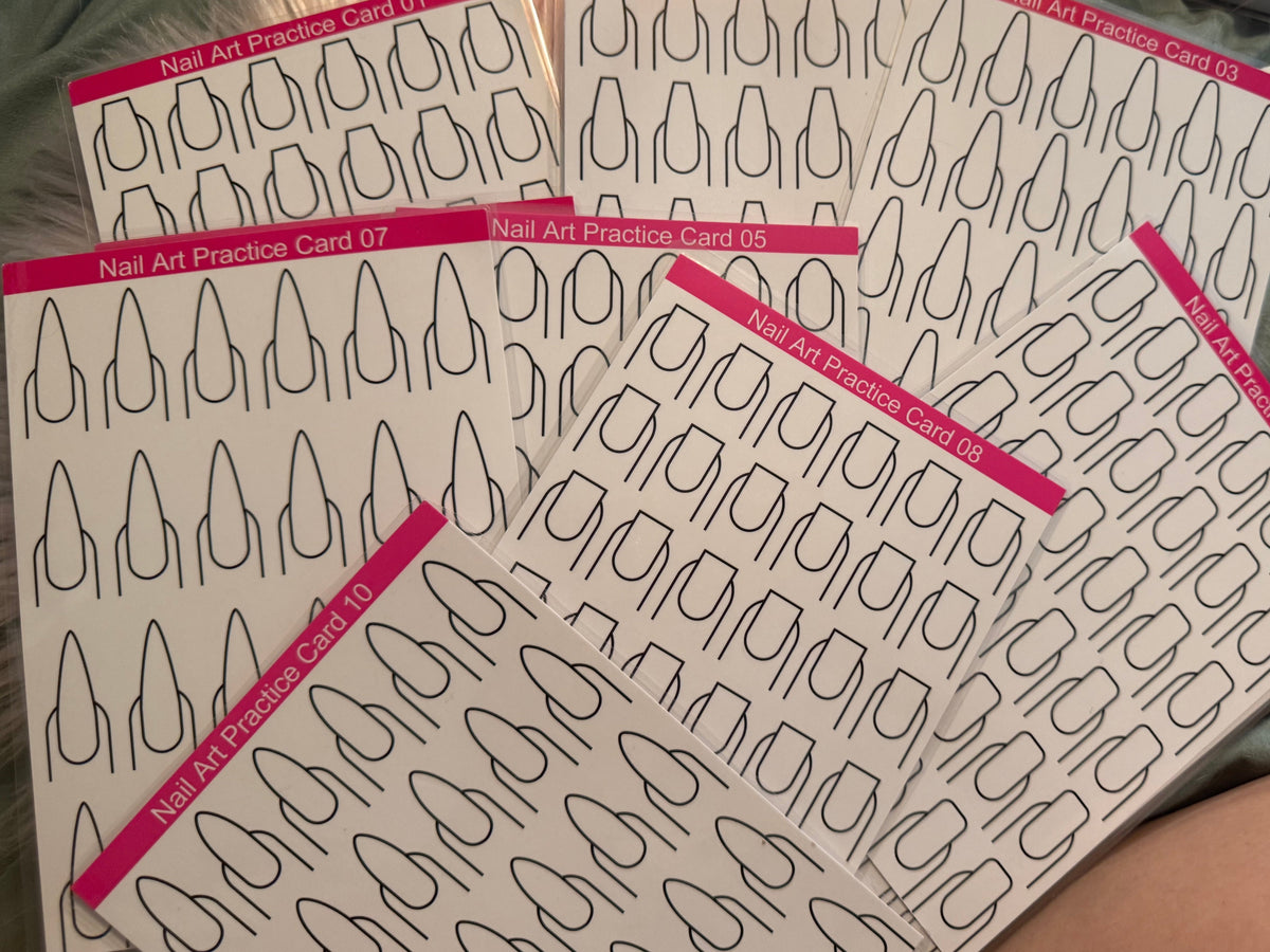 Set of 5 Nail Art Practice Cards! Reusable & Safe for acrylic, gel, gel paints, bling and more!